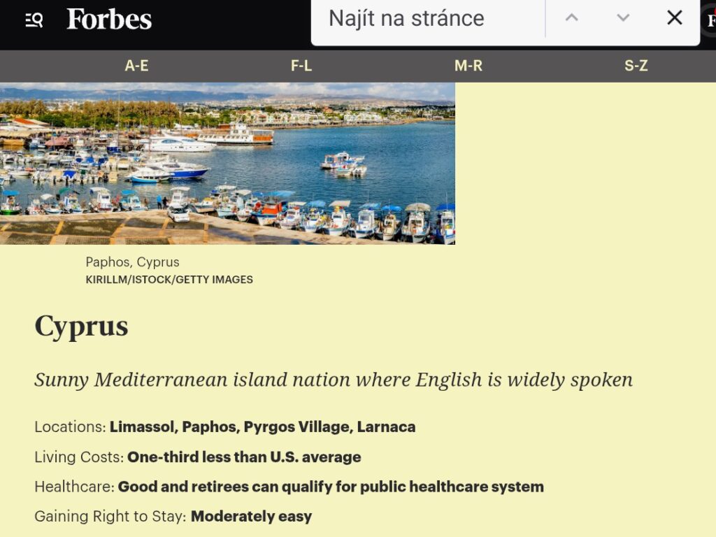 Forbes, léto 2026, Kypr